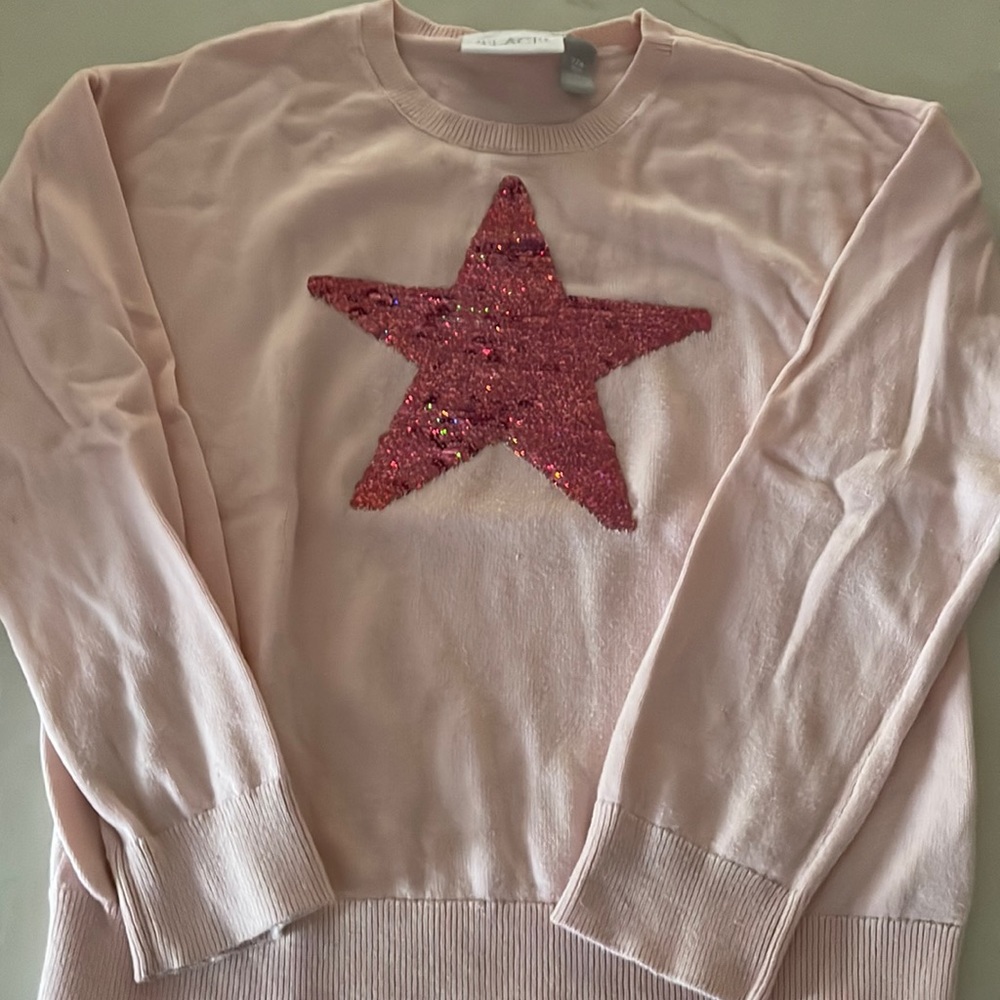 Girls Pink star sequence flip sweater